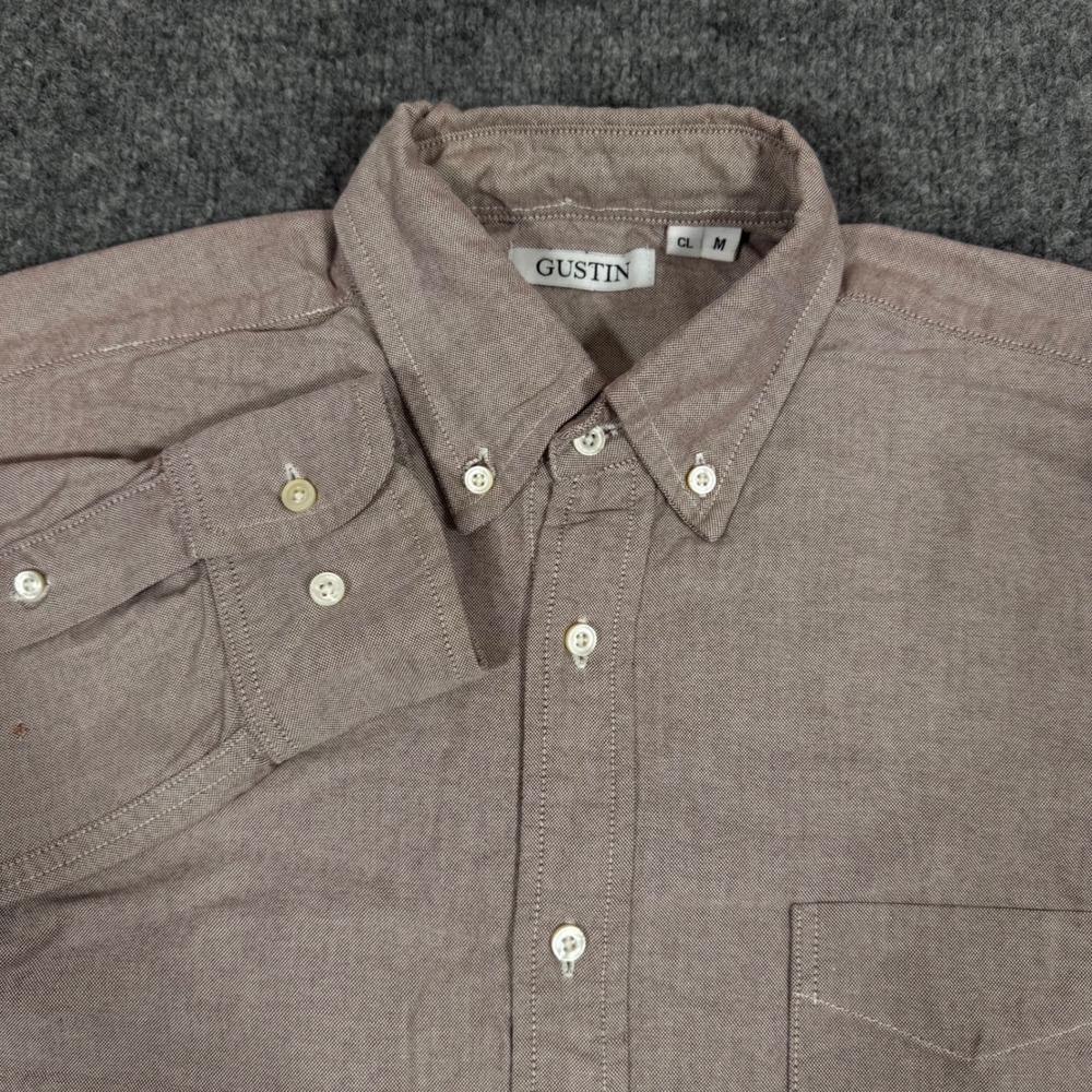 Gustin Oxford Button Down Shirt Mens M Brown 100% Cotton Made in USA OCBD GUC